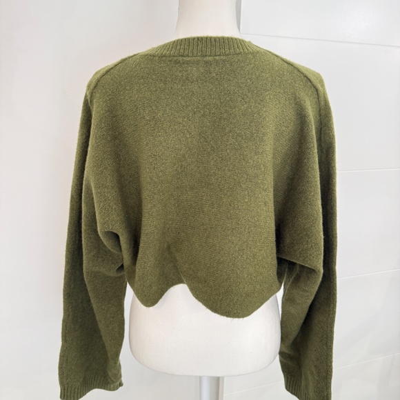 Open Edit Khaki Green Cropped Long Sleeve Sweater XL Jumper Fall Winter - Picture 4 of 7